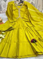 Modal Muslin Lemon Yellow Casual Wear Hand Work Readymade Kurti Set